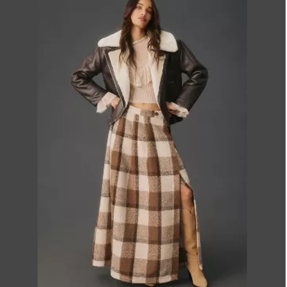 Anthropologie Porridge Cozy Plaid Blanket Skirt xs